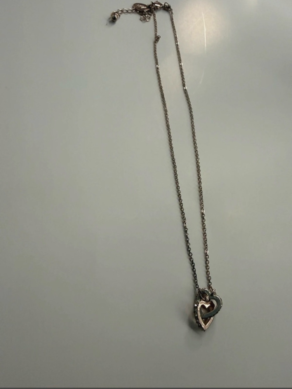 Sterling-Look Double Heart Pendant Necklace in Silver